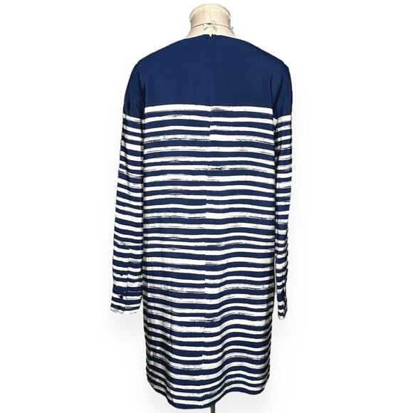VINCE 100%Silk Shift Dress Marker Stripe Long Sleeve Career Business Casual Blue - Picture 5 of 12